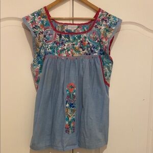 Mi Golondrina Blue and Red Embroidered Top